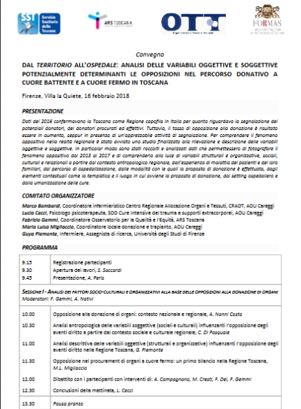 Dal territorio all’ospedale: analisi delle variabili oggettive e soggettive potenzialmente determinanti le opposizioni nel percorso donativo a cuore battente e a cuore fermo in Toscana